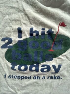 Fruit of the Loom White Tee with Blue, Green & Red Golf Graphic
